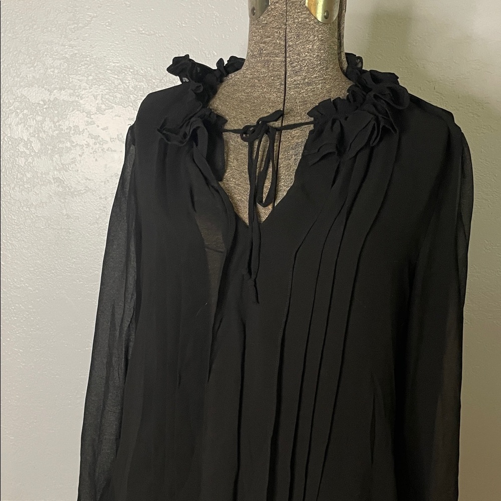 Elegant Black Ruffled Neck Blouse